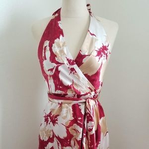 BCBGMazAzria Silk Backless Floral Wrap Dress